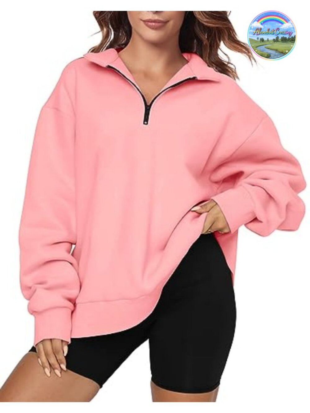 Oversized Half Zip Fleece Sweatshirt Women's Long Sleeve Pullover Top Casual